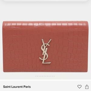 Yves Saint Laurent Rose Croc-Embossed Wristlet